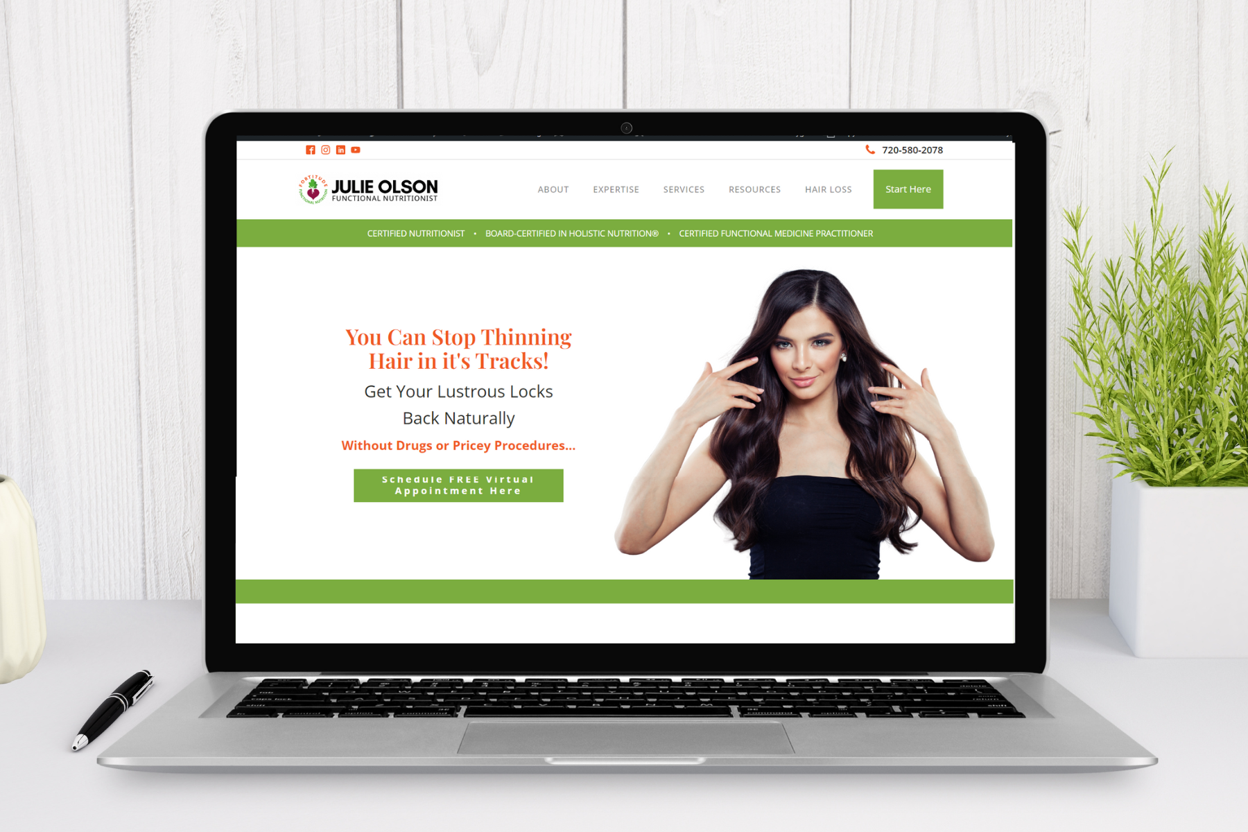 women-s-hair-loss-mockup Functional nutrition women's hair loss expert website design